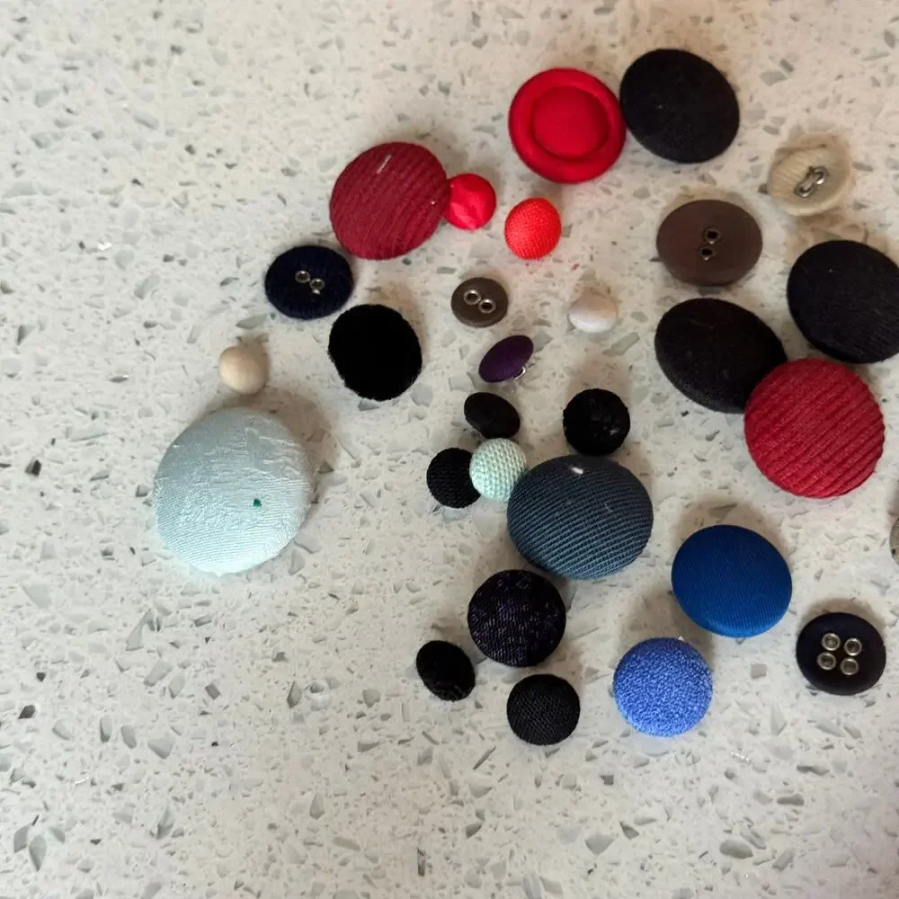 30+ Vintage Fabric Round Shank & Flat Sewing Button Crafting Notion